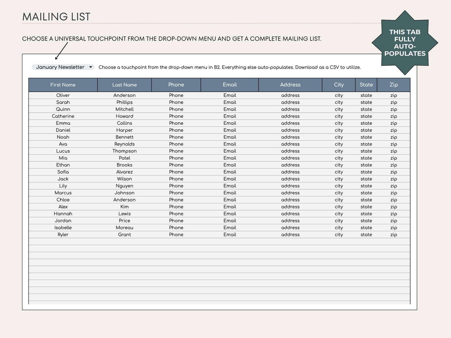 Client List & Nurture Plan for Real Estate Agents - Google Sheets