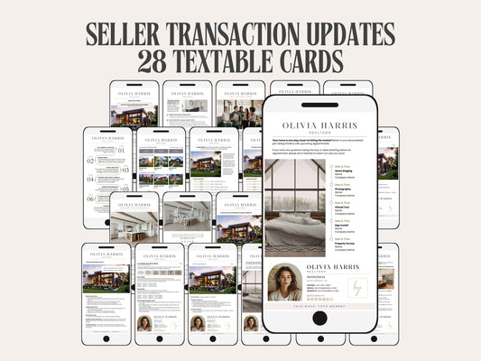Seller Transaction Update Textable Cards — 28 Canva Templates for Real Estate Agents