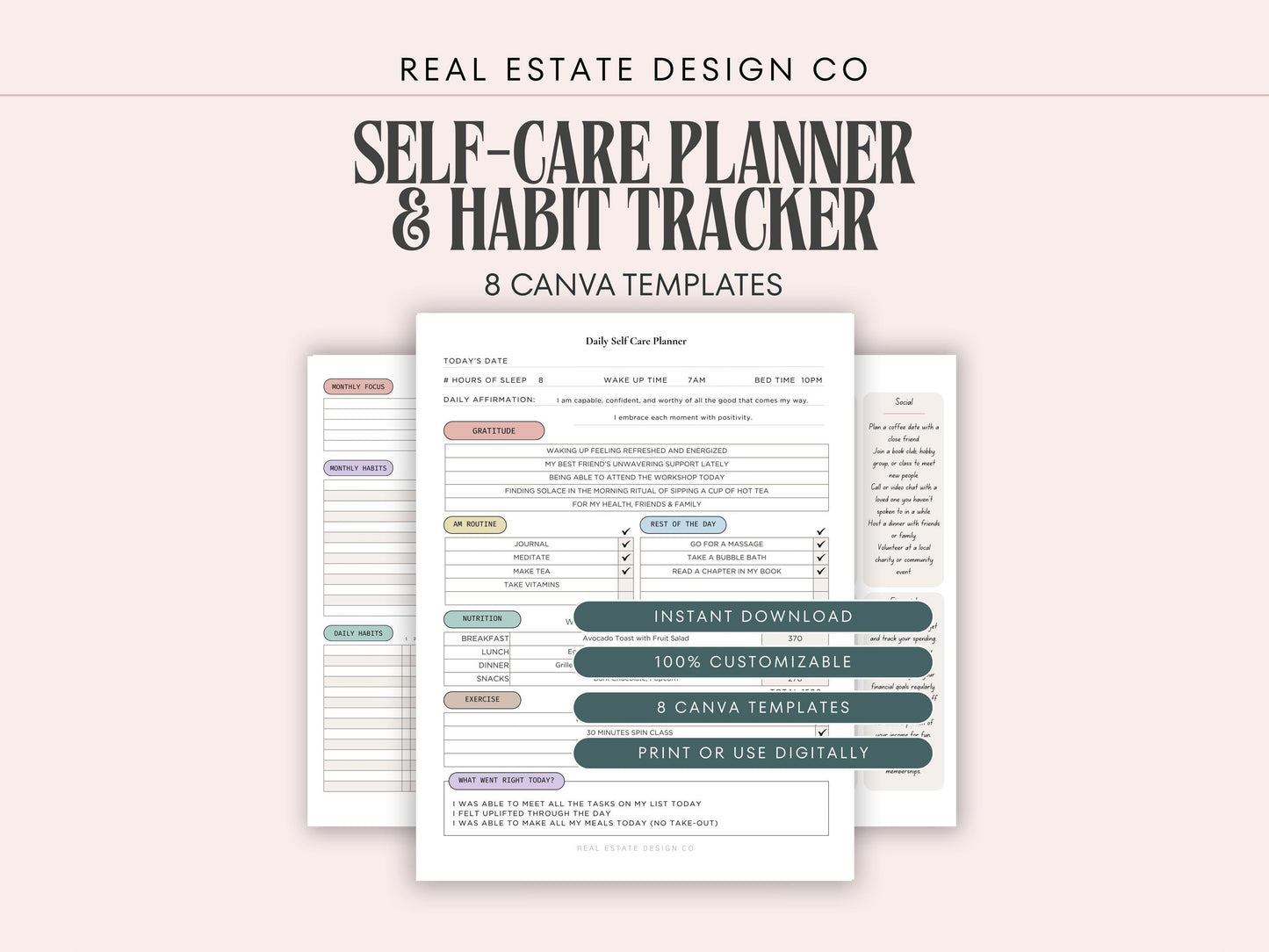 Self-Care Daily Planner with Balance Wheel & Habit Tracker