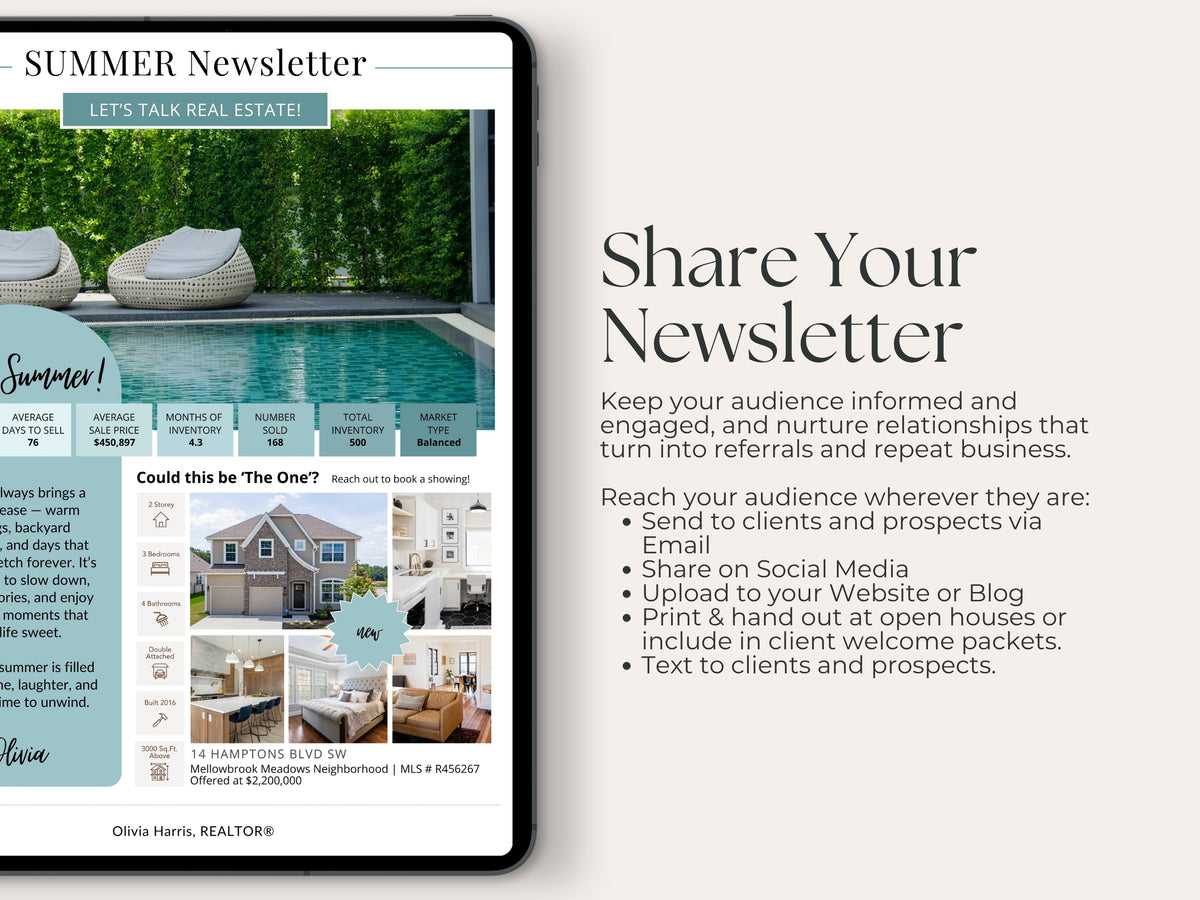 Summer Real Estate Newsletter Template — Seasonal Canva Template for Agents