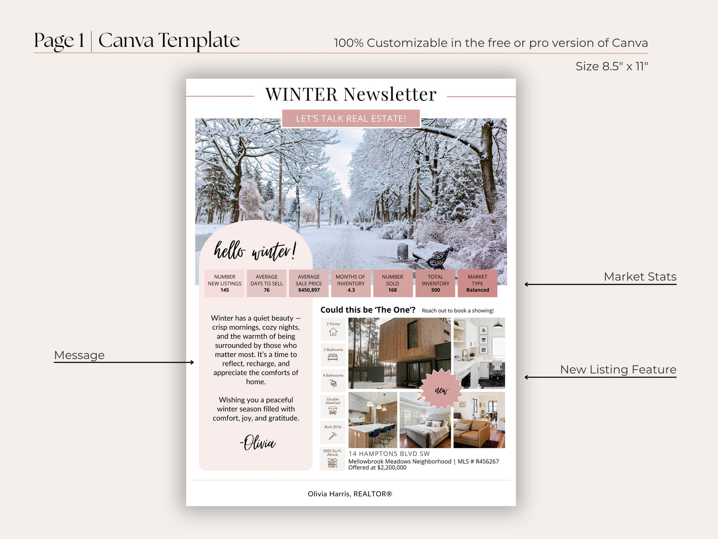 Winter Real Estate Newsletter Template — Seasonal Canva Template for Agents