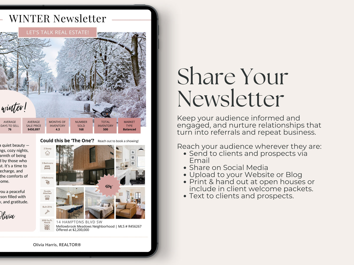 Winter Real Estate Newsletter Template — Seasonal Canva Template for Agents