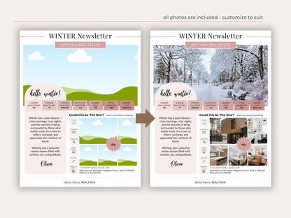 Winter Real Estate Newsletter Template — Seasonal Canva Template for Agents