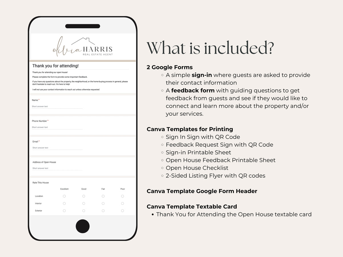 Open House Toolkit | Google Forms, Canva Signs & Listing Flyer for Agents