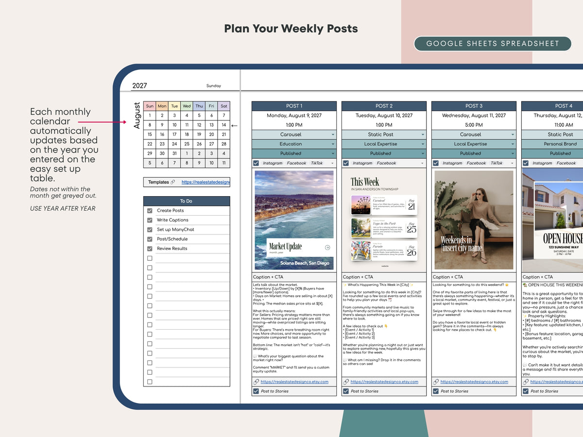 Social Media Content Planner — Google Sheets Template for Real Estate Agents