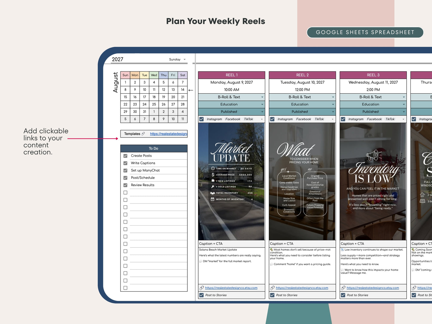 Social Media Content Planner — Google Sheets Template for Real Estate Agents