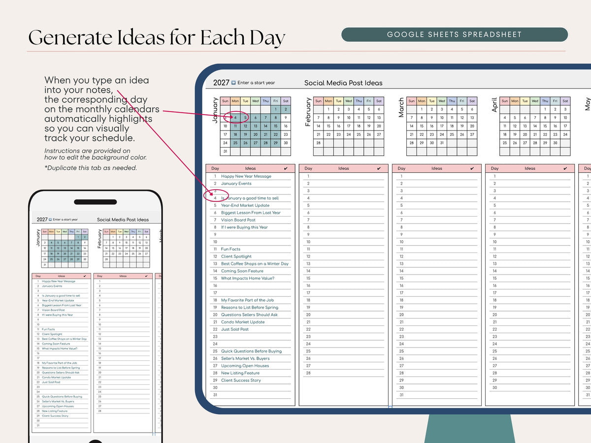 Social Media Content Planner — Google Sheets Template for Real Estate Agents