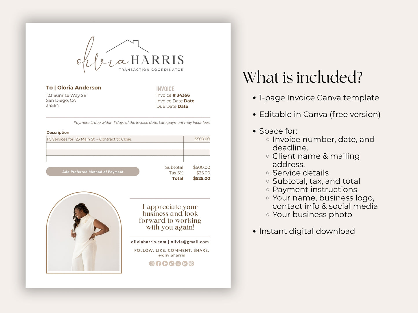 Professional Invoice Template | Canva for Real Estate Transaction Coordinators