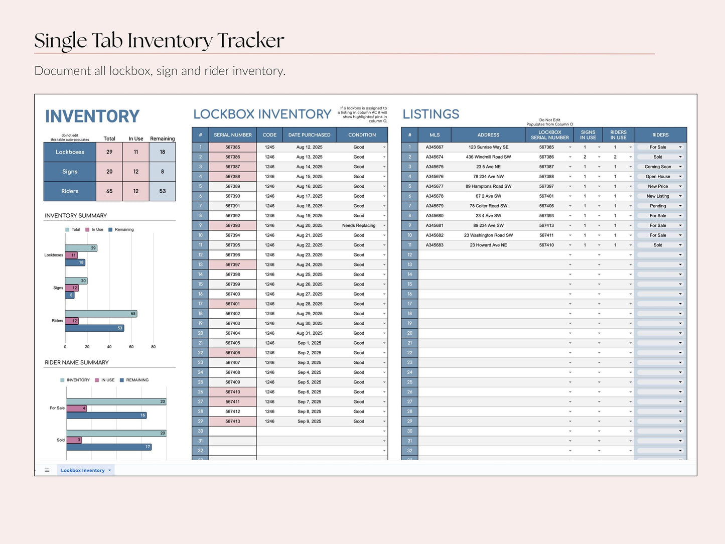 Lockbox, Sign & Rider Inventory Tracker