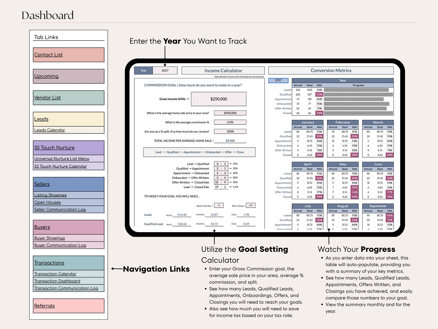 Real Estate CRM: 20-Tab Google Sheets System