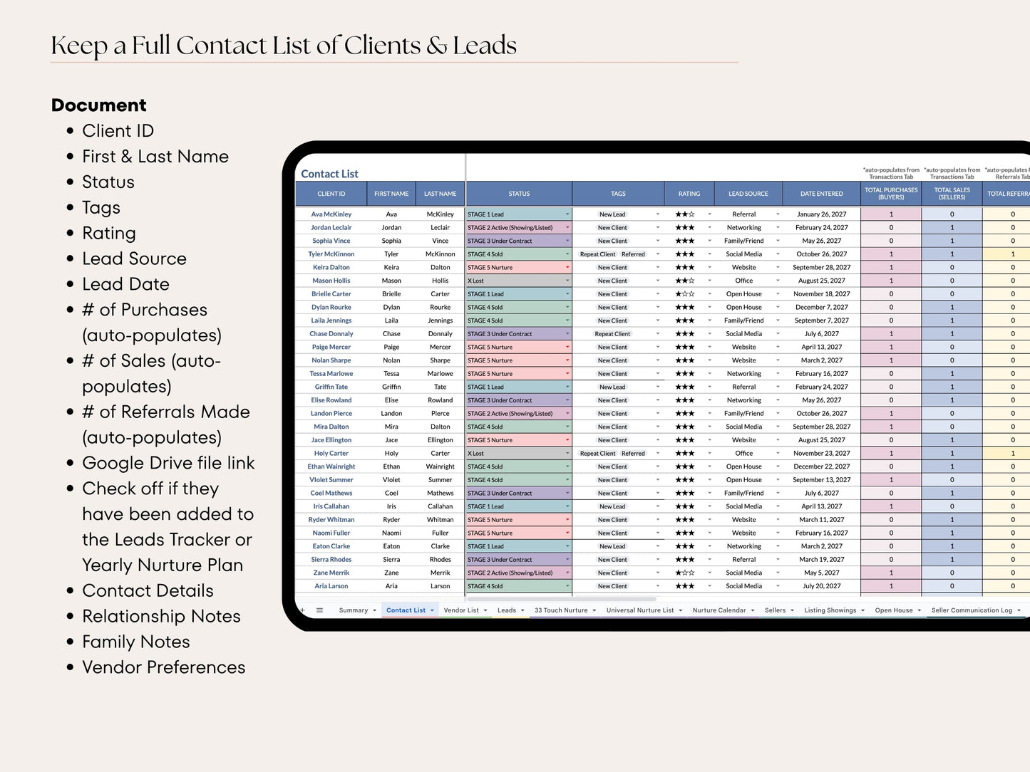Real Estate CRM: 20-Tab Google Sheets System