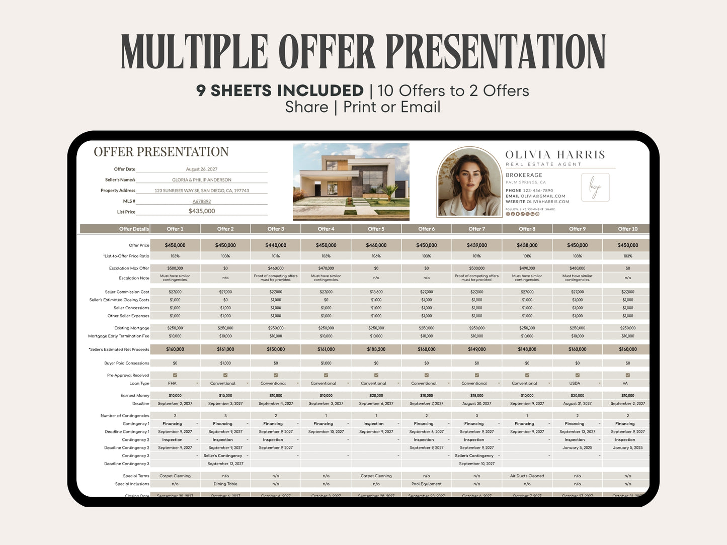 Multiple Offer Comparison Template – Google Sheets & Canva for Real Estate Agents