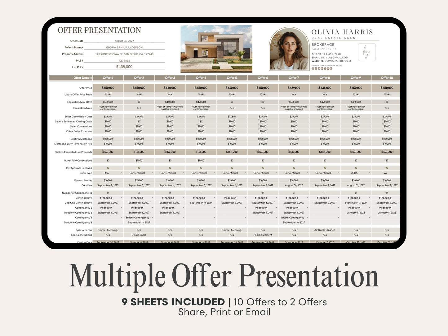 Multiple Offer Comparison Template – Google Sheets & Canva for Real Estate Agents