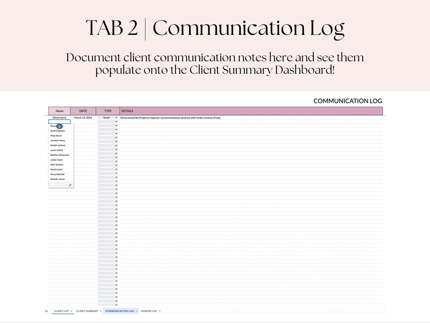 Transaction Coordinator Client List & Vendor List