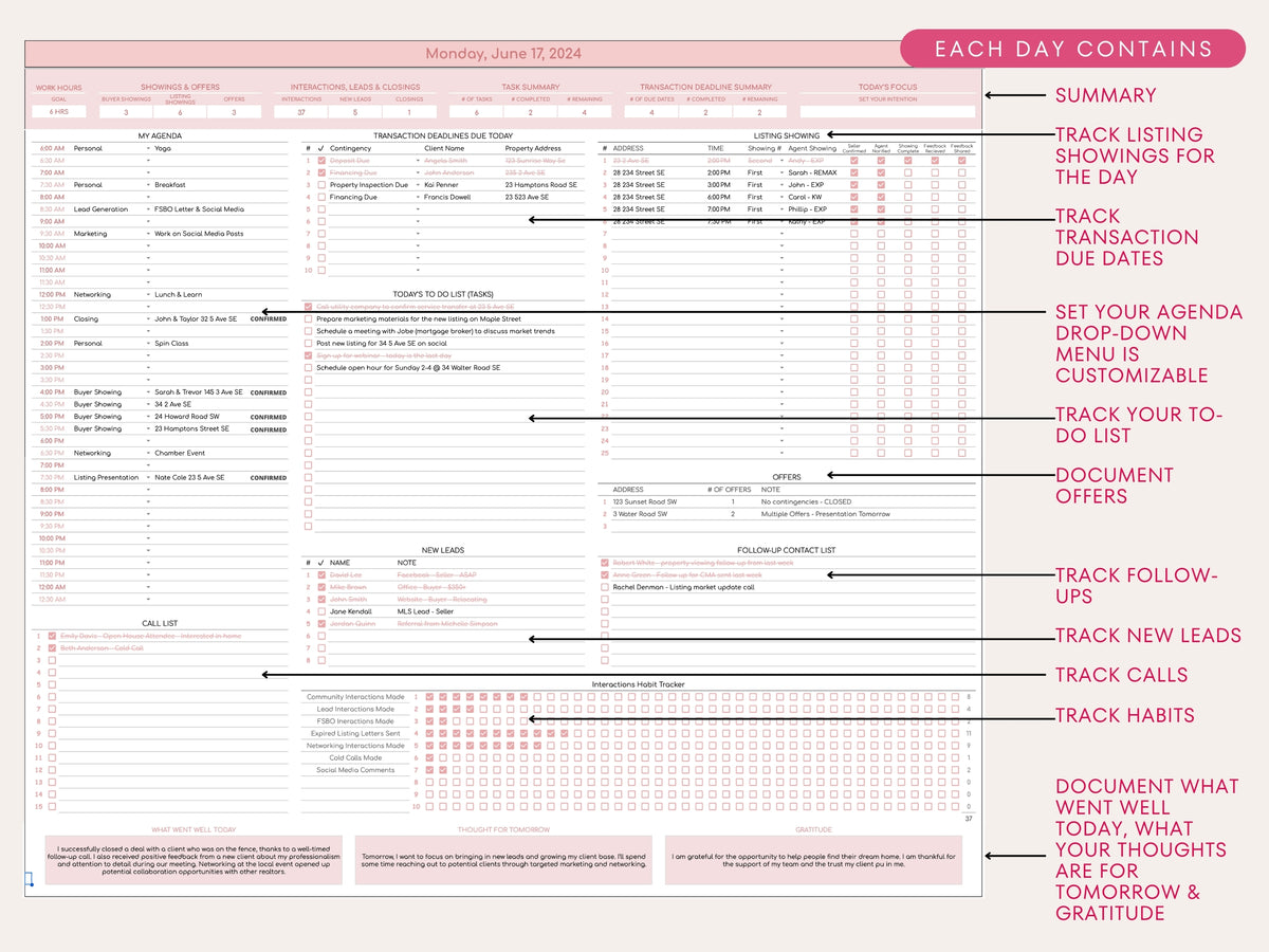 Real Estate Agent Weekly Planner — Google Sheets Template