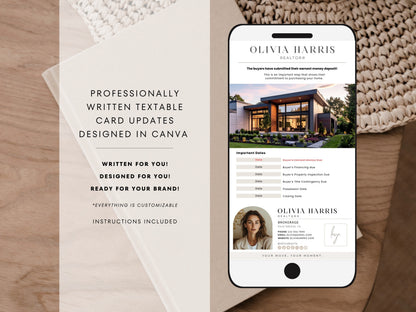 Seller Transaction Update Textable Cards — 28 Canva Templates for Real Estate Agents