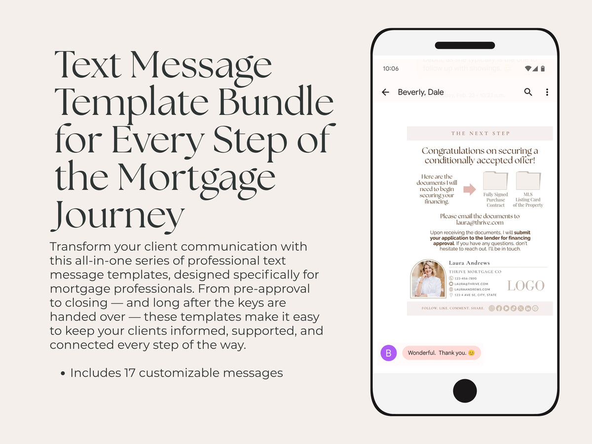 Mortgage Client Update Templates | 17 Text Message Canva Designs for Loan Officers