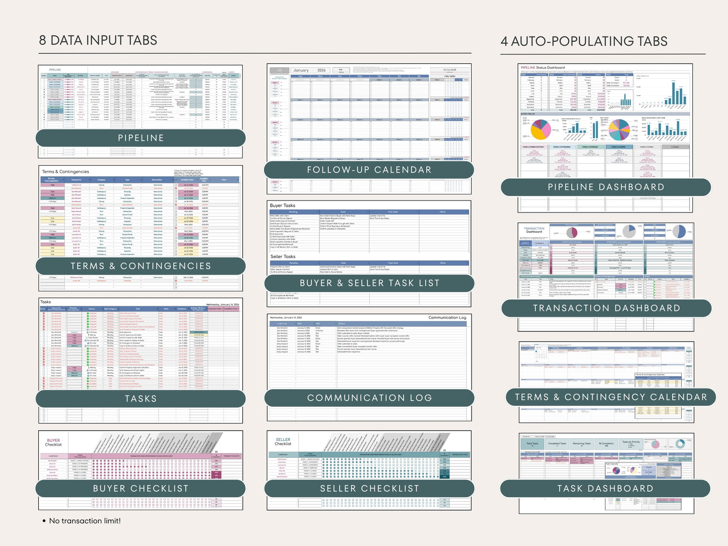 Real Estate Transaction Manager | Under Contract to Sold Google Sheets System