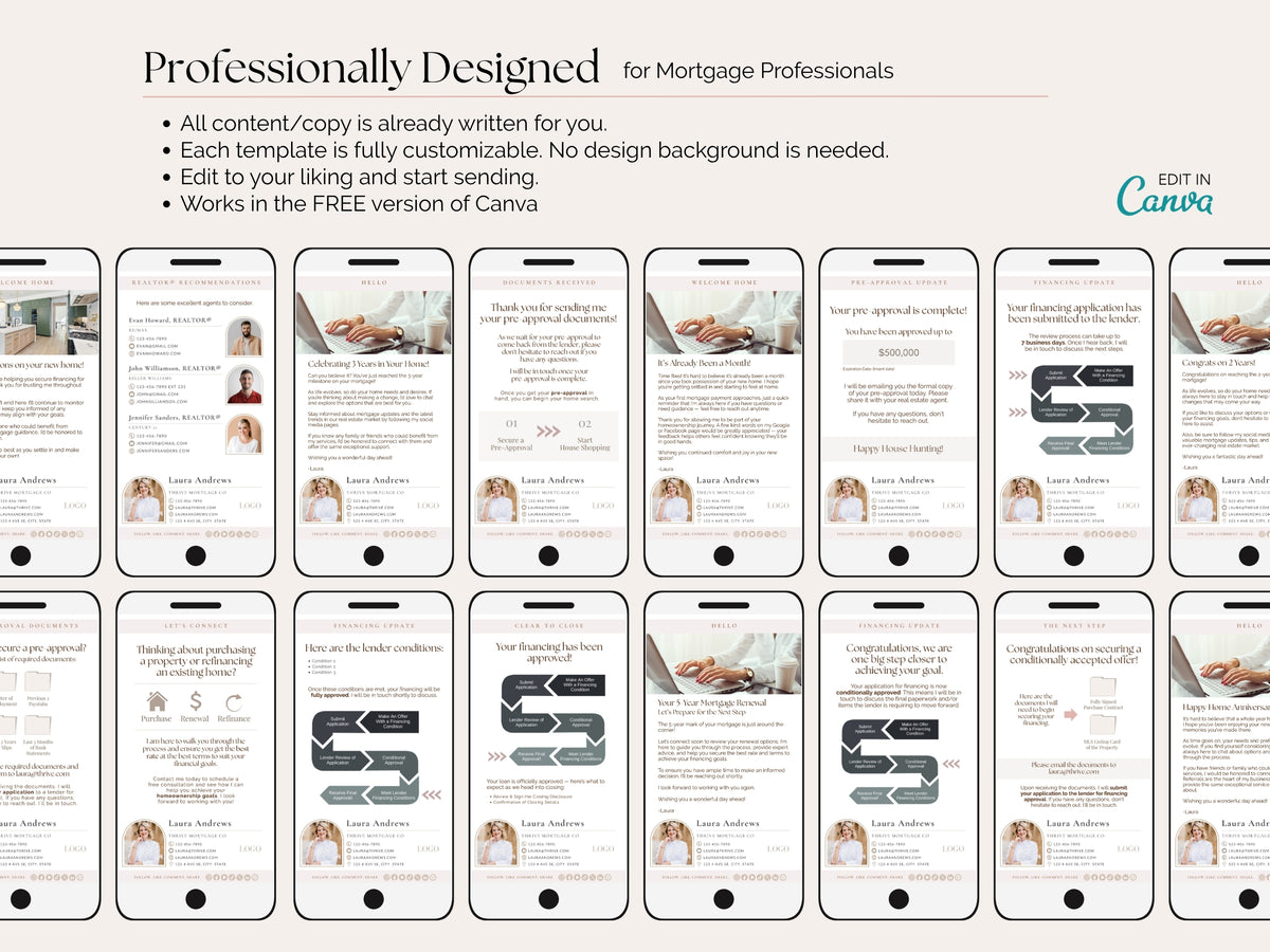 Mortgage Client Update Templates | 17 Text Message Canva Designs for Loan Officers