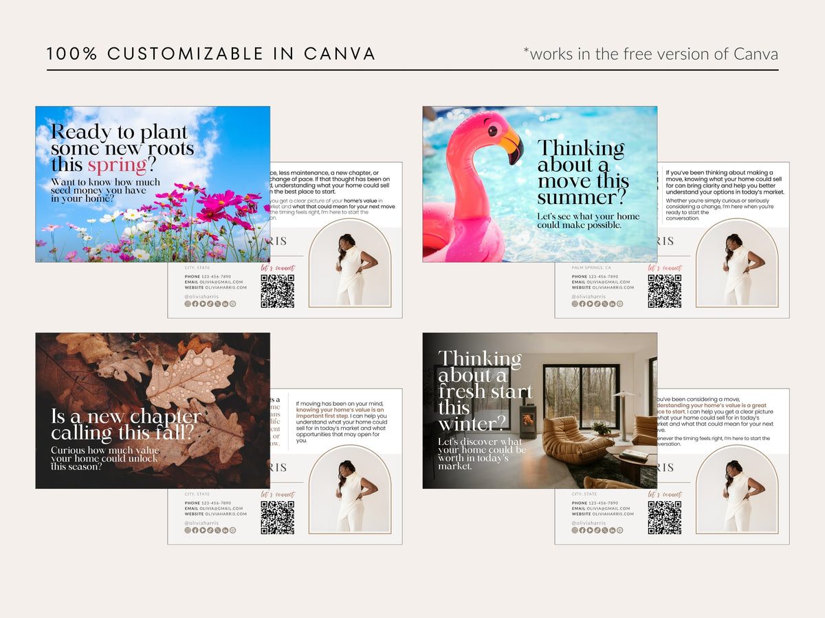 4-Season Real Estate Postcard Templates | Farming & Lead Gen Bundle