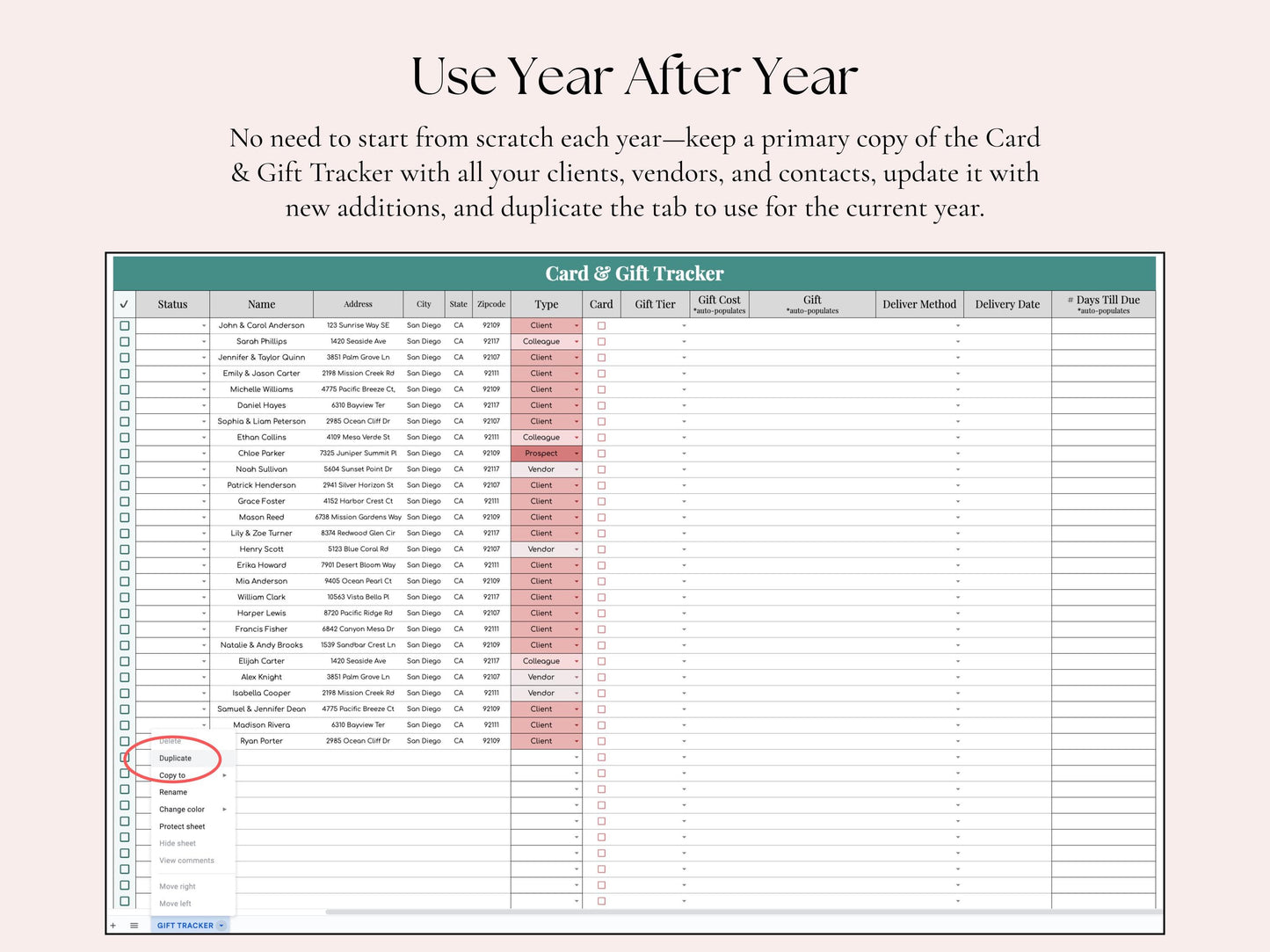 Business Holiday Card & Gift Tracker