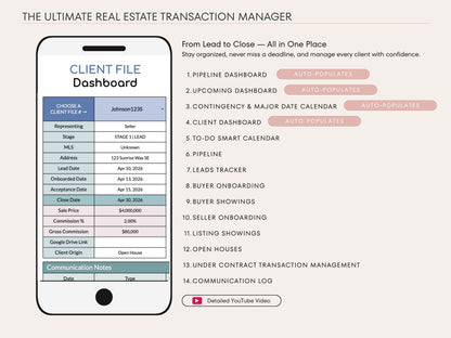 Real Estate Transaction Manager – Lead to Sold Google Sheets System