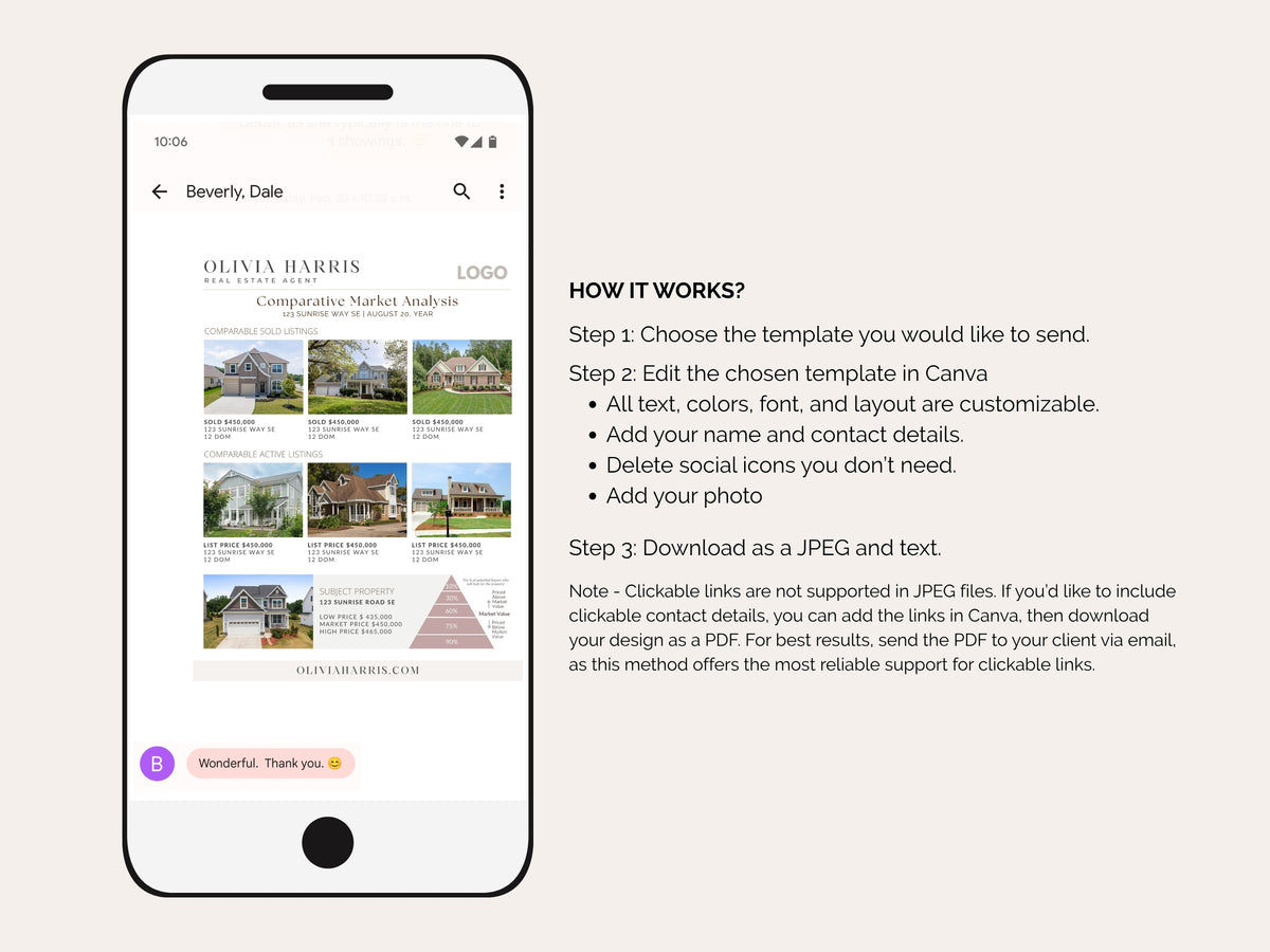 CMA Text Message Template | Canva for Real Estate Agents