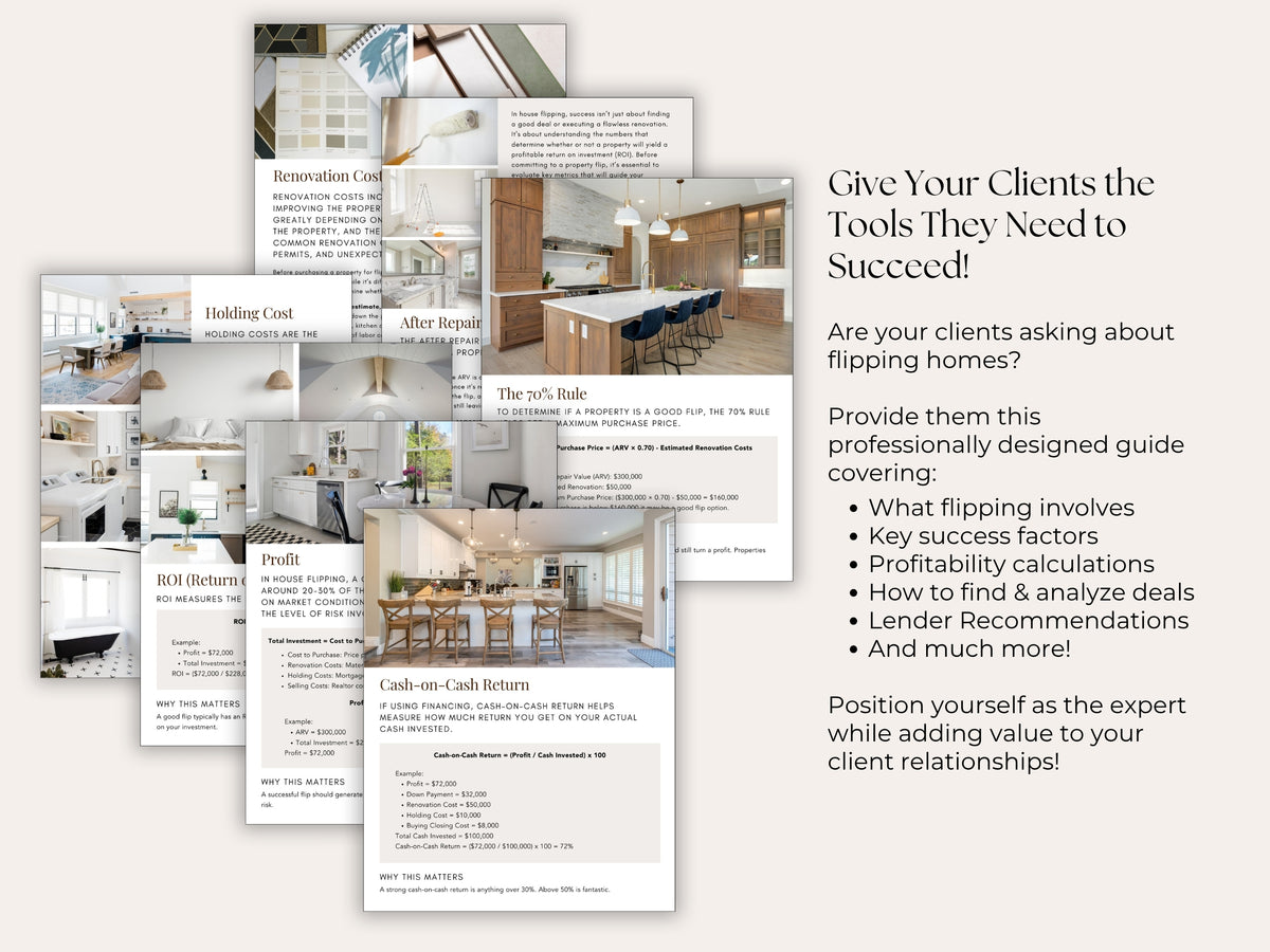 Home Flipping Guide | 21-Page Canva Template for Real Estate Agents