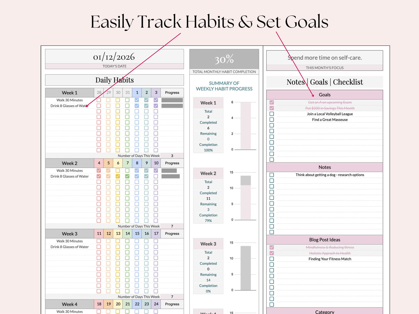 Monthly Smart Calendar with Habit Tracker