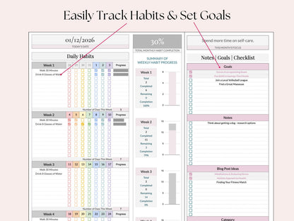Monthly Smart Calendar with Habit Tracker