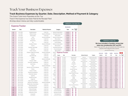 TC Business Bookkeeping Tracker — Google Sheets with Auto-Invoice