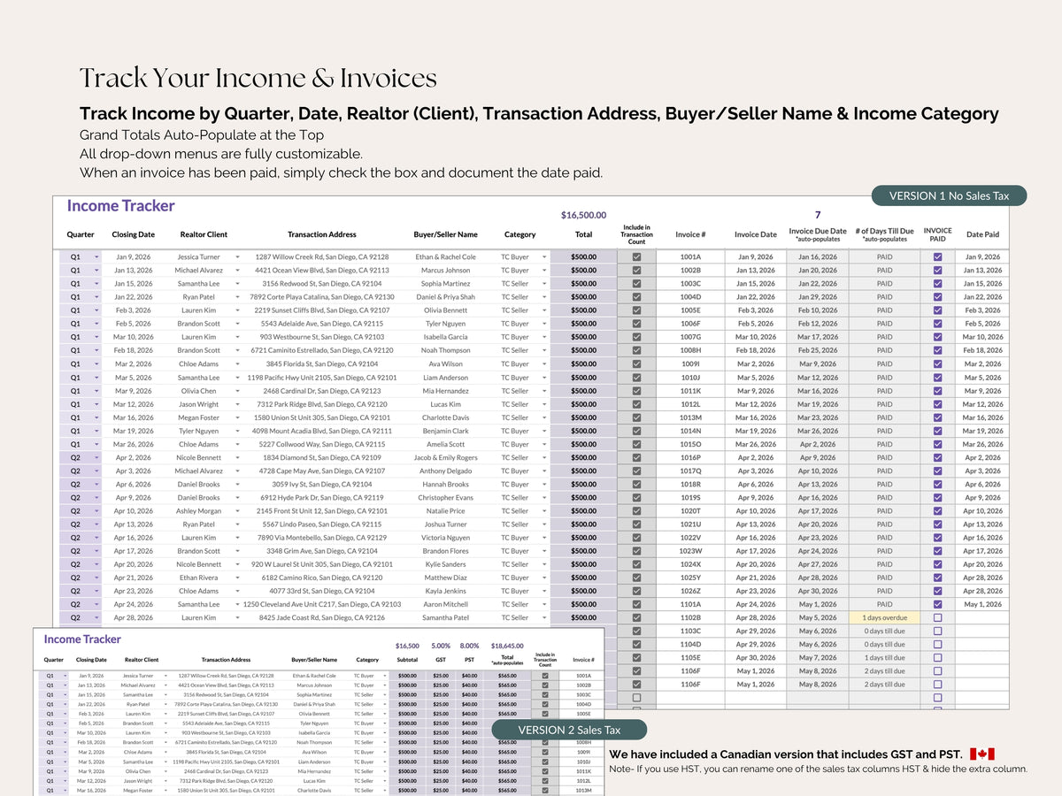 TC Business Bookkeeping Tracker — Google Sheets with Auto-Invoice