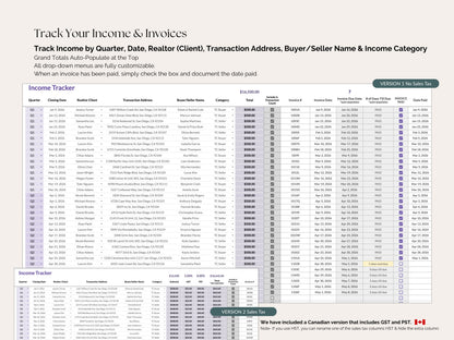 TC Business Bookkeeping Tracker — Google Sheets with Auto-Invoice