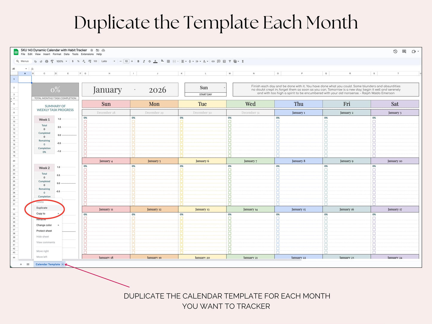 Monthly Smart Calendar with Habit Tracker