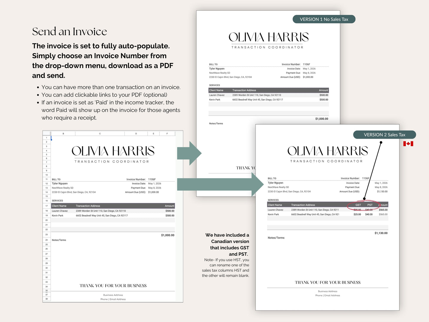 TC Business Bookkeeping Tracker — Google Sheets with Auto-Invoice