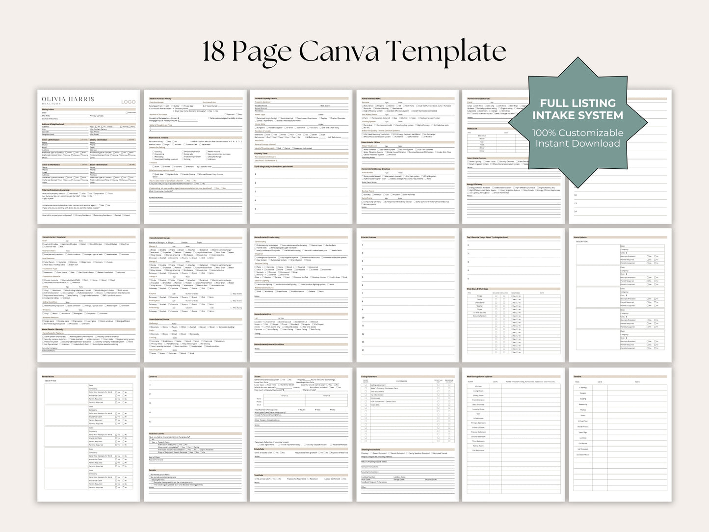 Listing Appointment Intake Form | 18-Page Canva Template for Agents