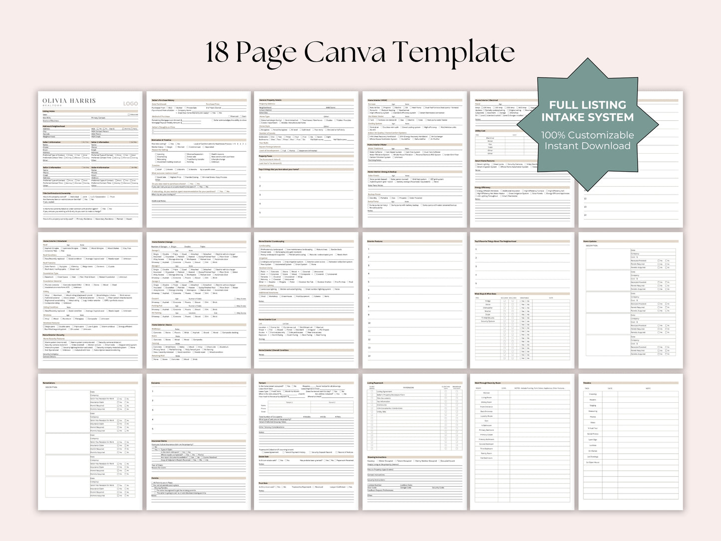 Listing Appointment Form | 18-Page Canva Template for Real Estate Agents
