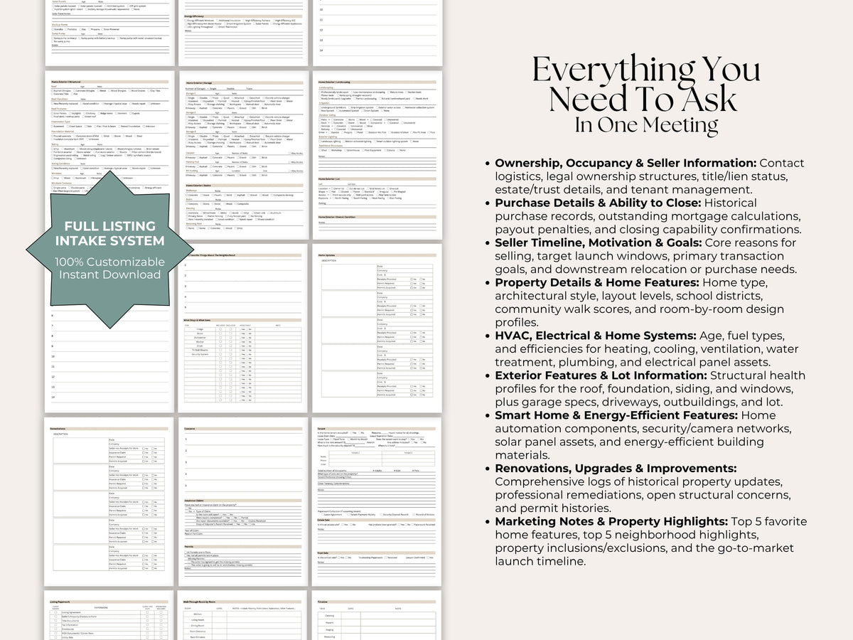 Listing Appointment Intake Form | 18-Page Canva Template for Agents