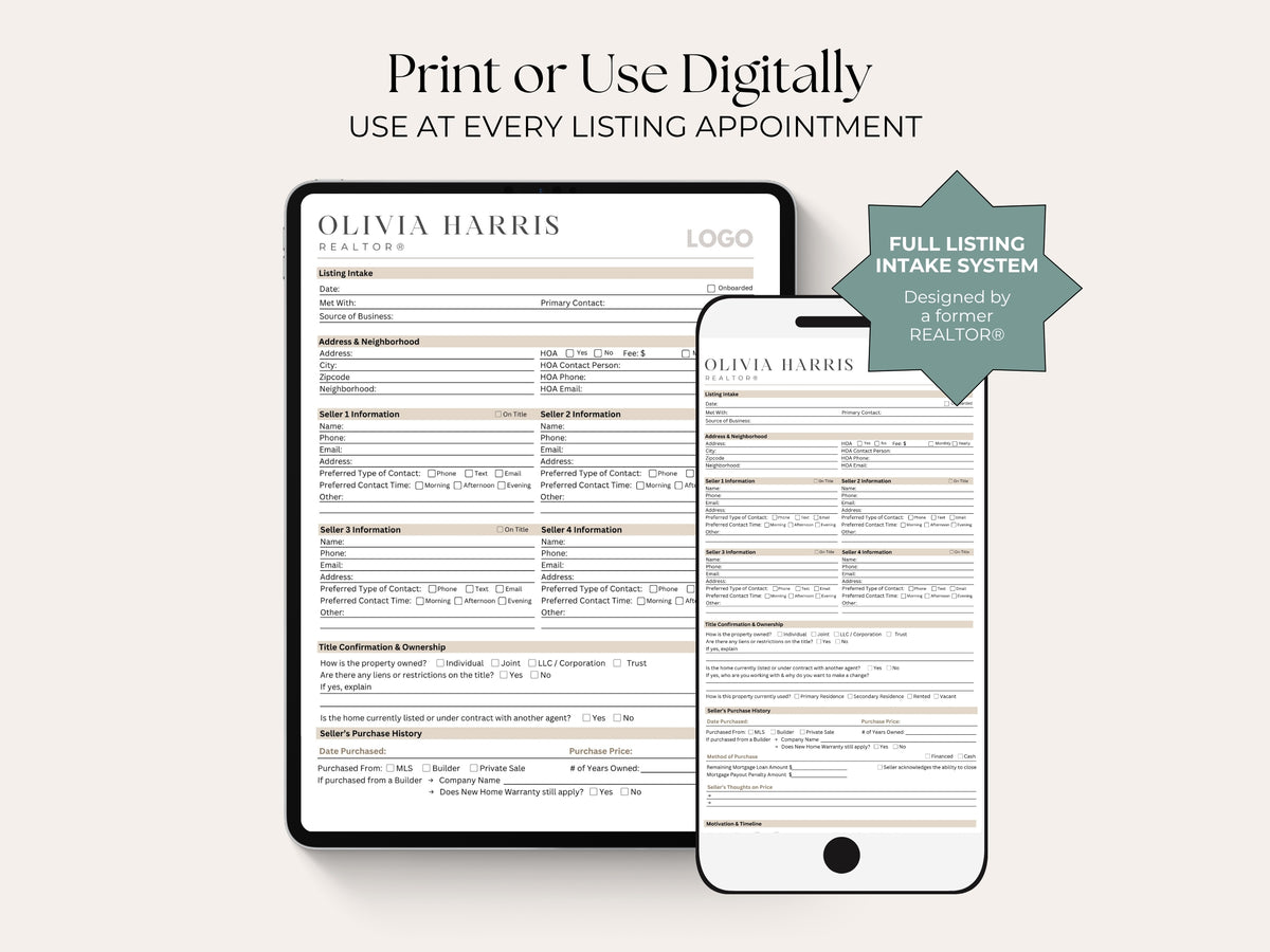 Listing Appointment Intake Form | 18-Page Canva Template for Agents