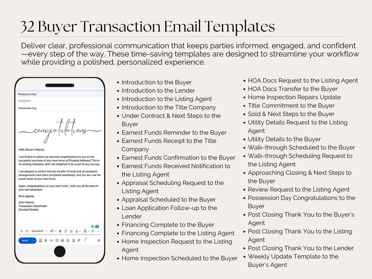 50 Transaction Coordinator Email Templates | Google Docs