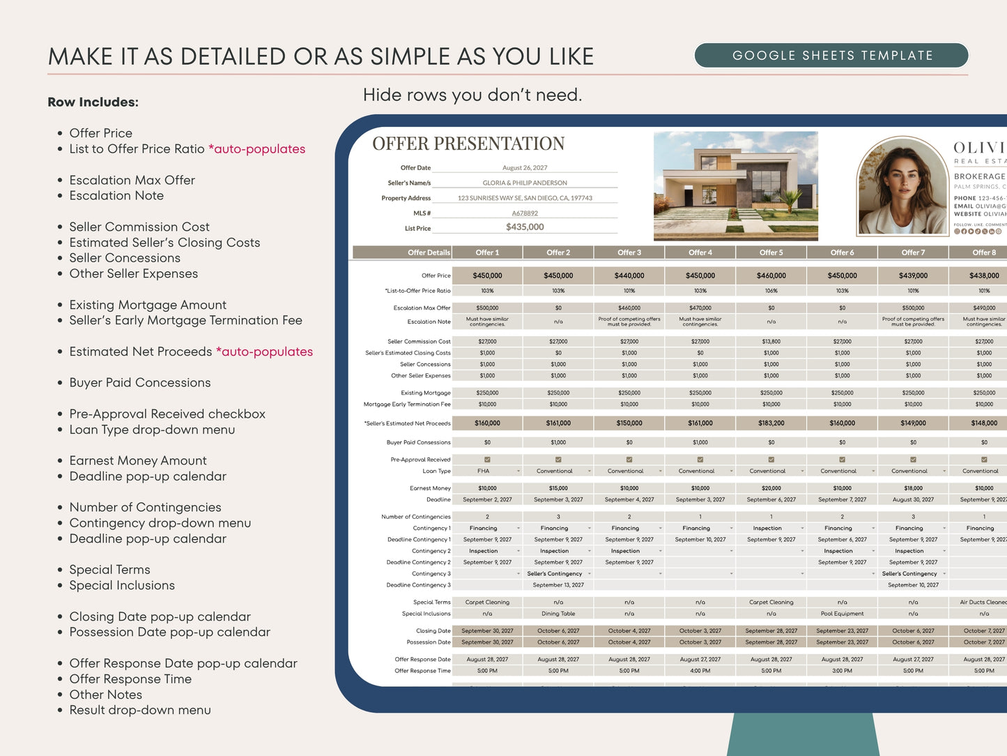 Multiple Offer Comparison Template – Google Sheets & Canva for Real Estate Agents