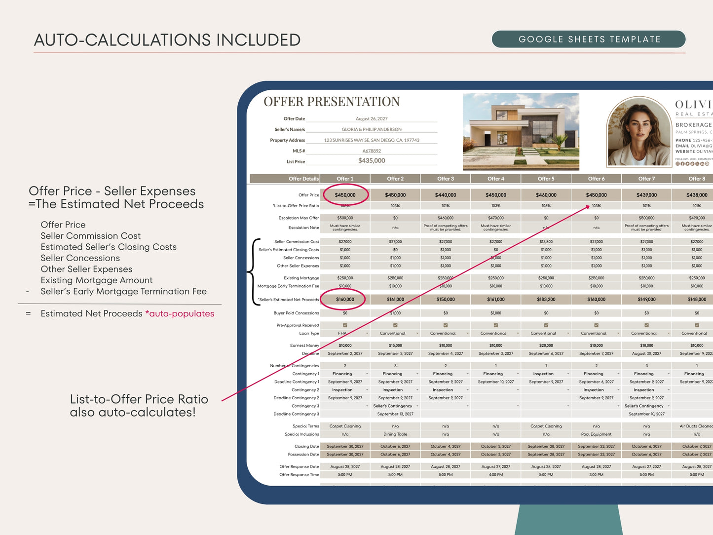 Multiple Offer Comparison Template – Google Sheets & Canva for Real Estate Agents