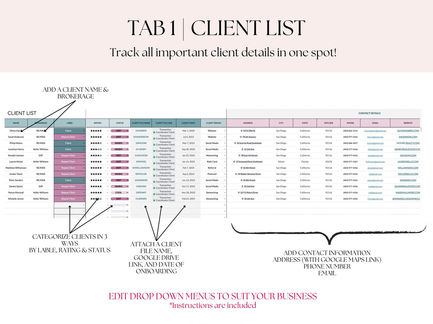 Transaction Coordinator Client List & Vendor List
