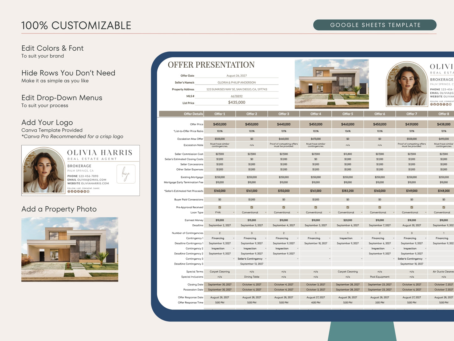 Multiple Offer Comparison Template – Google Sheets & Canva for Real Estate Agents