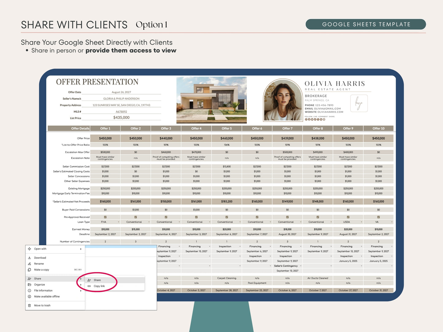 Multiple Offer Comparison Template – Google Sheets & Canva for Real Estate Agents