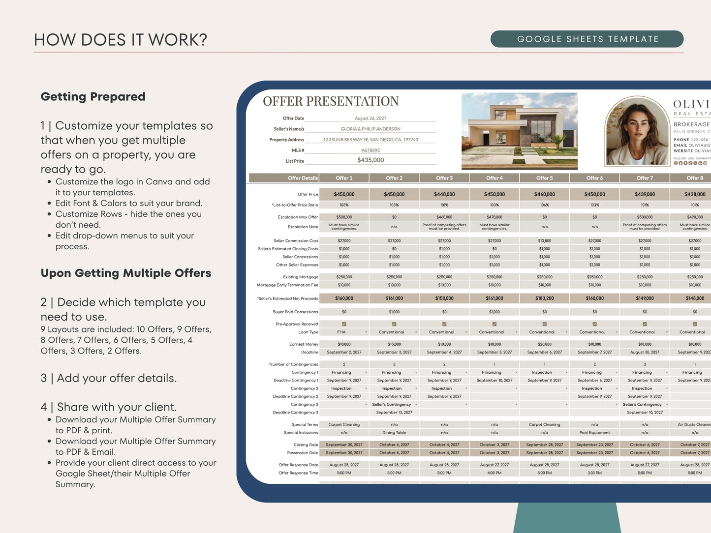 Multiple Offer Comparison Template – Google Sheets & Canva for Real Estate Agents