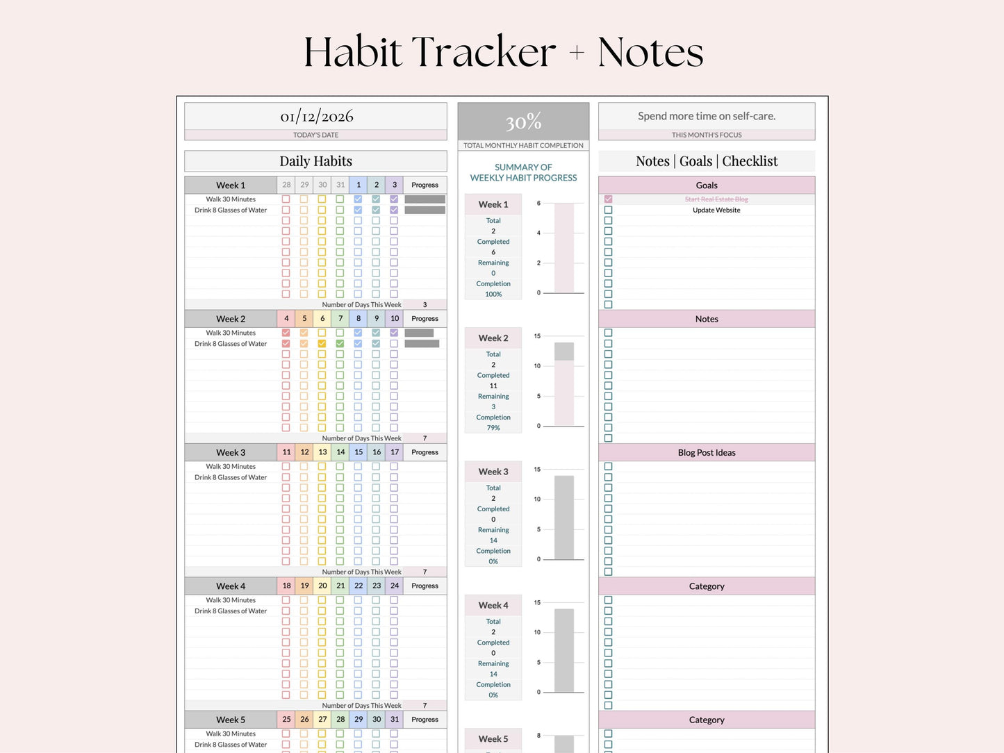Monthly Smart Calendar with Habit Tracker