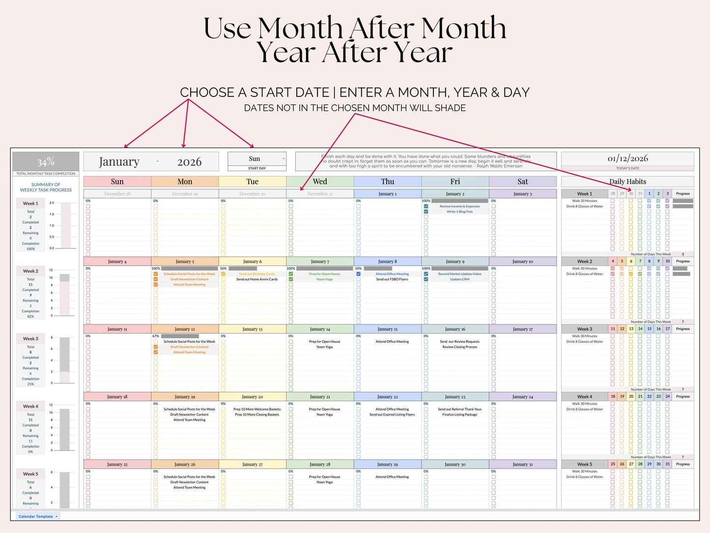 Monthly Smart Calendar with Habit Tracker