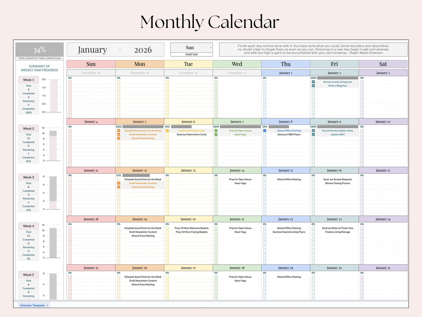 Monthly Smart Calendar with Habit Tracker