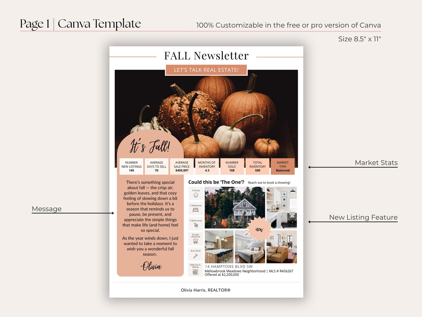 Fall Real Estate Newsletter Template — Autumn Canva Template for Agents